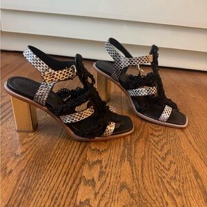 Ulla Johnson Black and Gold Textured Heels